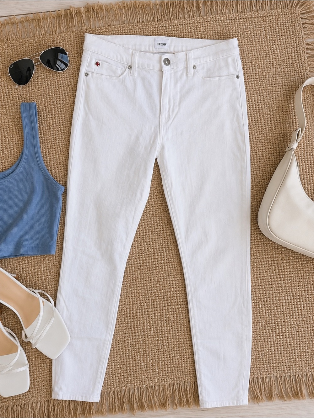 Hudson Jeans White Skinny High-Rise Denim